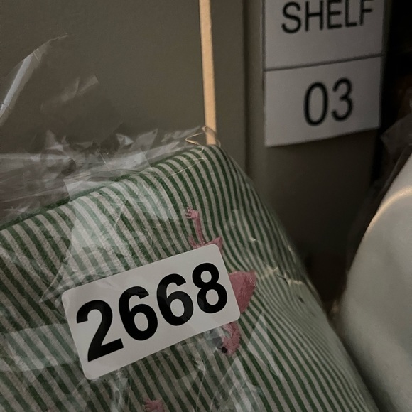 Braciano Green Striped Tote with Pink Flamingos - Picture 7 of 7